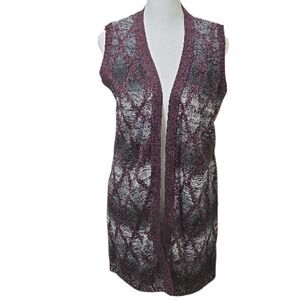Christopher & Banks Women's Sleeveless  Long Knit Vest Cardigan Wine Grey Small